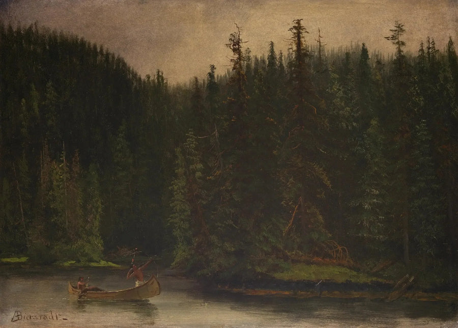 Indian hunters in a canoe - Albert Bierstadt