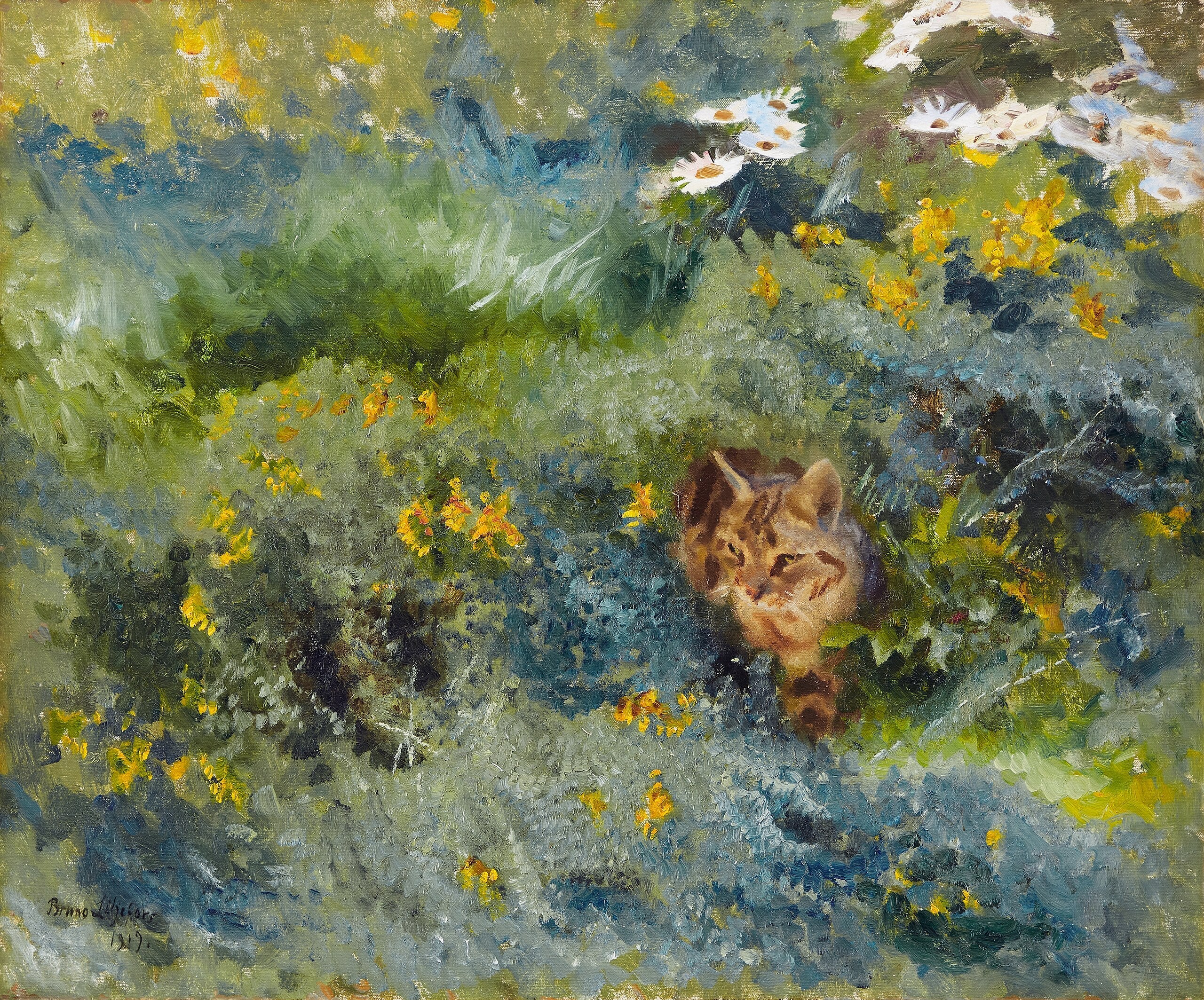 Chat dans une prairie fleurie d'été - Bruno Liljefors image 1 reproduction réalisée par Alpha Reproduction