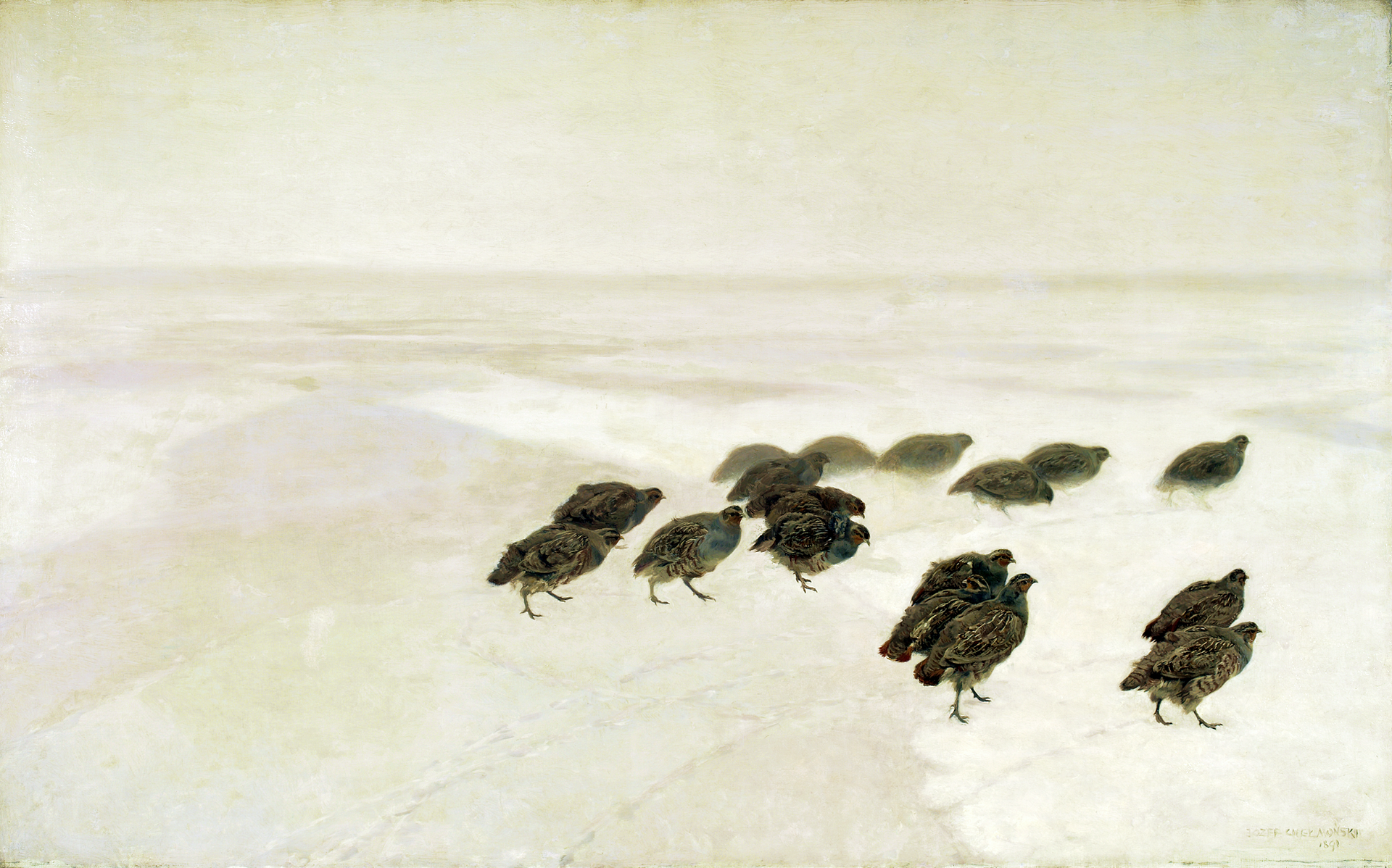 Perdrix dans la neige - Józef Chełmoński