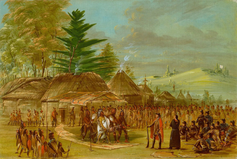 Chief of the Taensa Indians receiving La Salle. March 20, 1682 - George Catlin