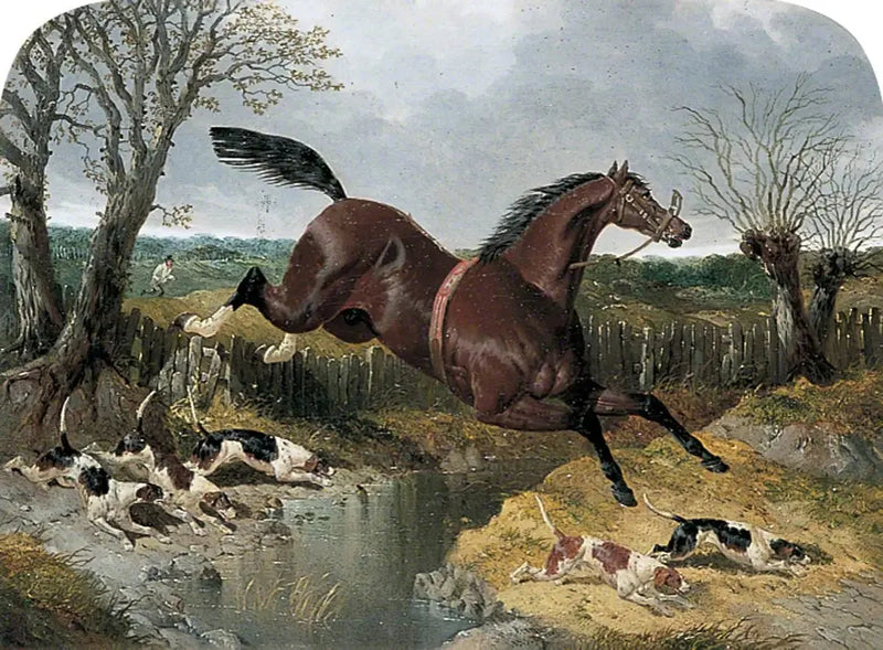 Fleeing chestnut horse with beagles - John Frederick Herring, Sr.