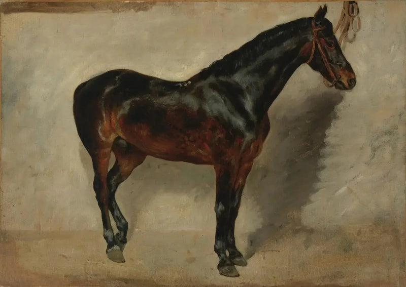 Bay-brown horse at the hitch - Eugène Delacroix