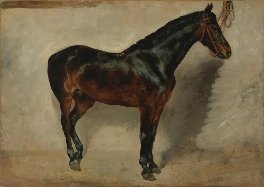 Bay-brown horse at the hitch - Eugène Delacroix