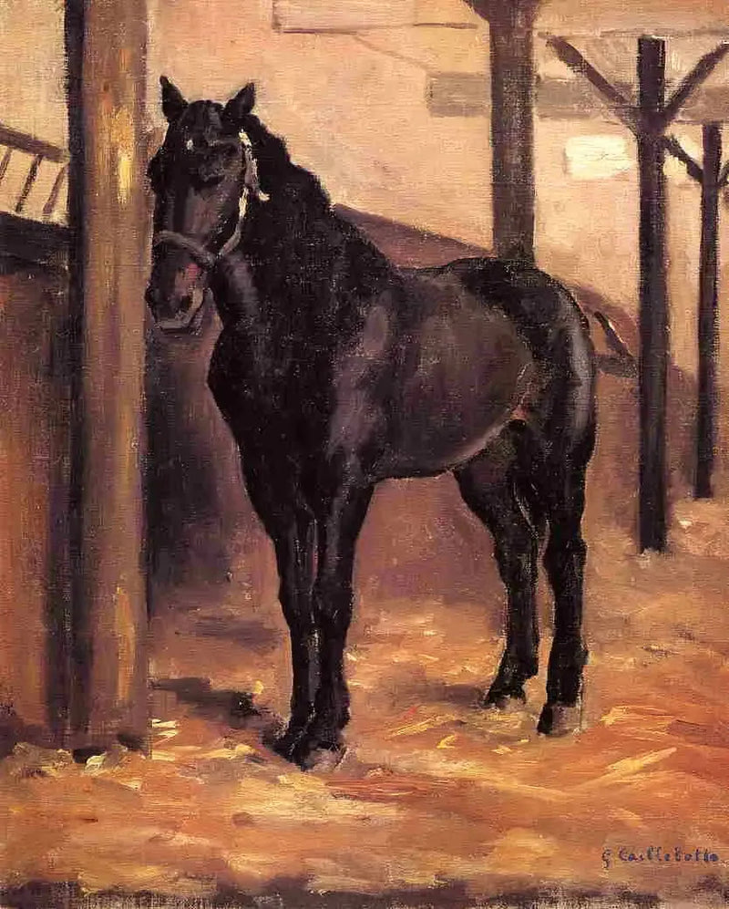 Bay-brown horse in the stable - Gustave Caillebotte