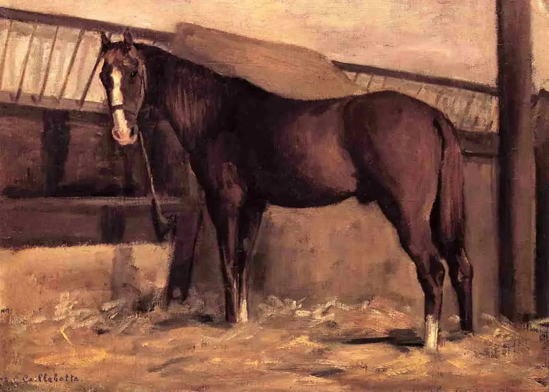 Chestnut Bay Horse in the Stable - Gustave Caillebotte