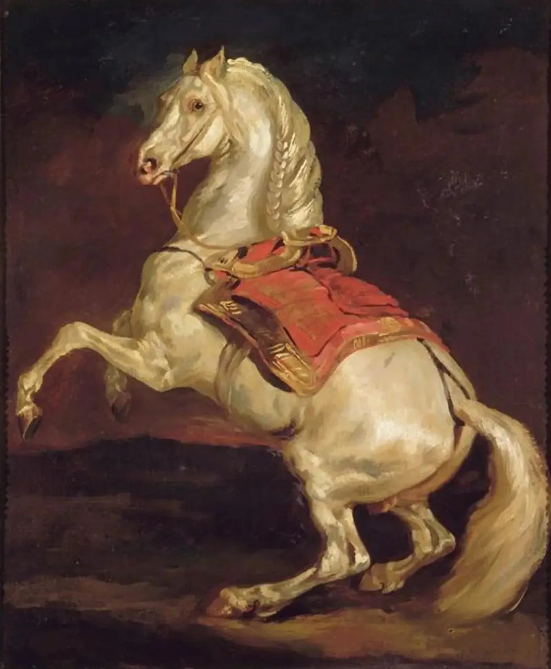 Horse rearing on a red saddle cloth - Théodore Géricault