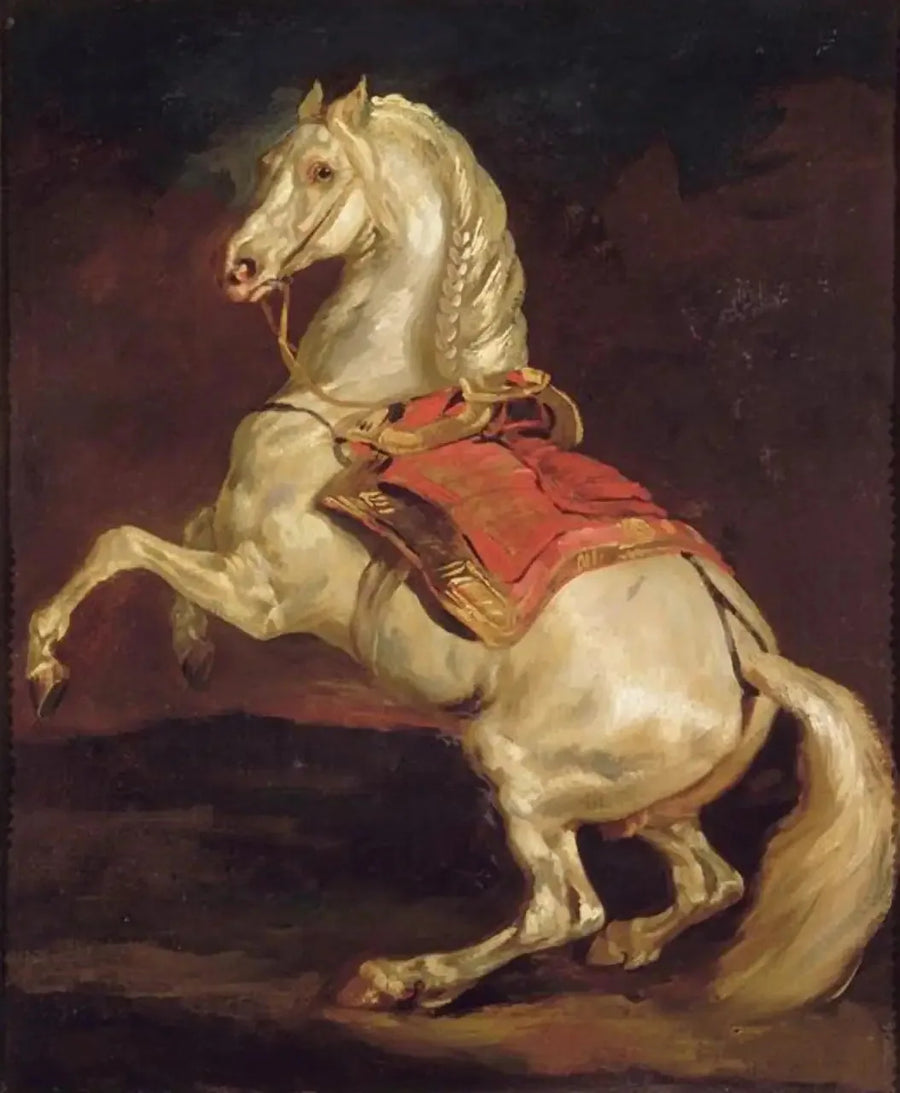 Horse rearing on a red saddle cloth - Théodore Géricault