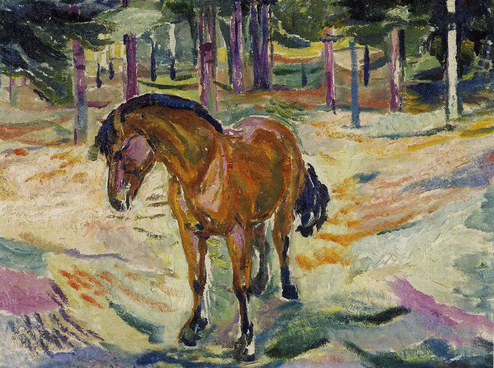 Cheval dans un paysage - Edvard Munch image 1 copie peinte à la main à l’huile