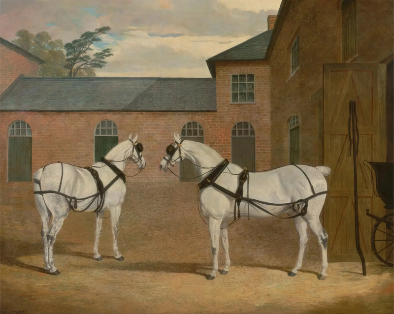 Gray Carriage Horses in the Putteridge Bury Carriage Courtyard, Hertfordshire - John Frederick Herring, Sr.