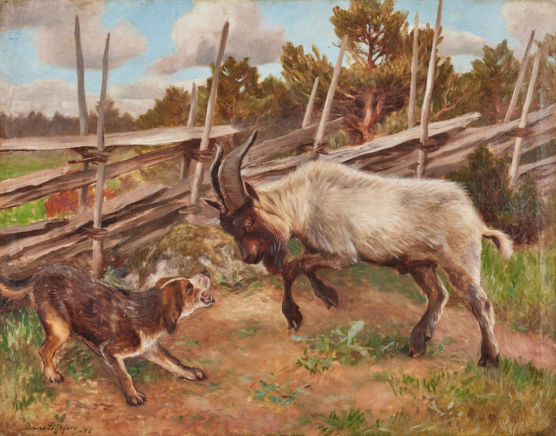 Goat butting its head - Bruno Liljefors