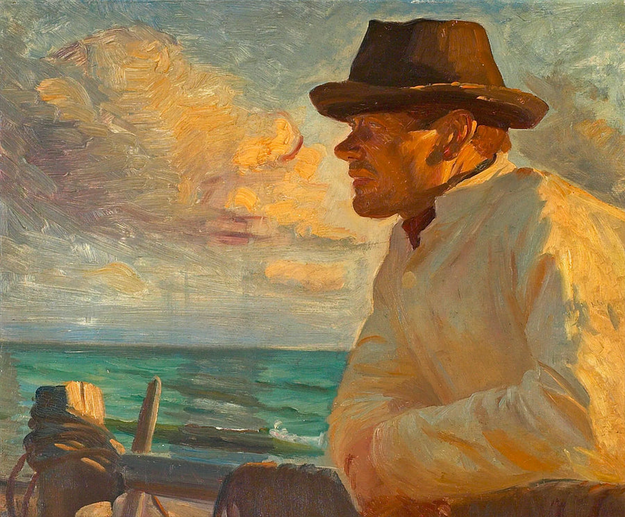 Christoffer in the sun, standing on the sea wall. -Michael Peter Ancher