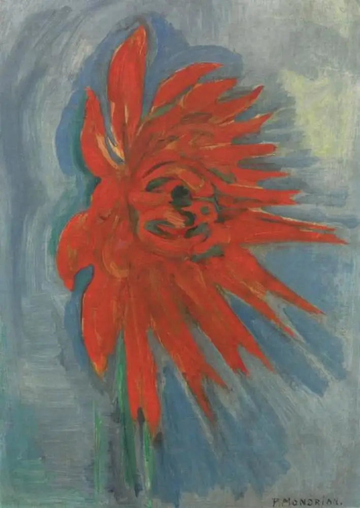 Red Chrysanthemum on Blue Background - Piet Mondrian