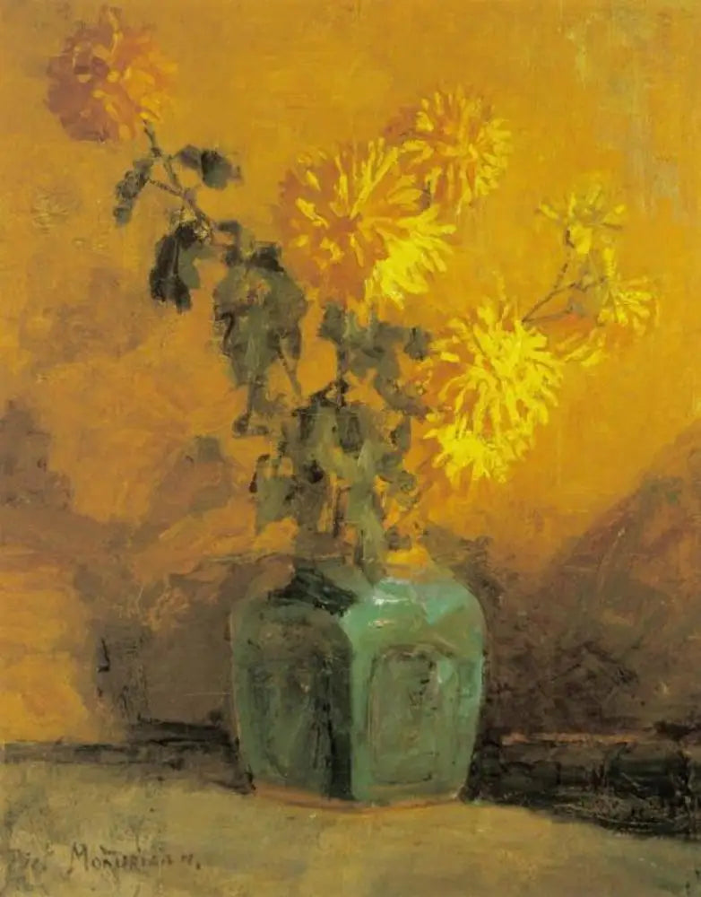 Yellow Chrysanthemums in a Ginger Pot - Piet Mondrian