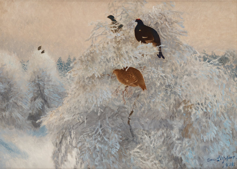 White treetops in winter with black grouse - Bruno Liljefors