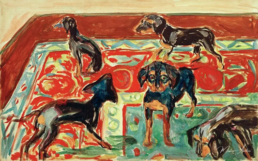 Cinq chiots sur le tapis - Edvard Munch - Reproductions de tableaux et peintures haut de gamme