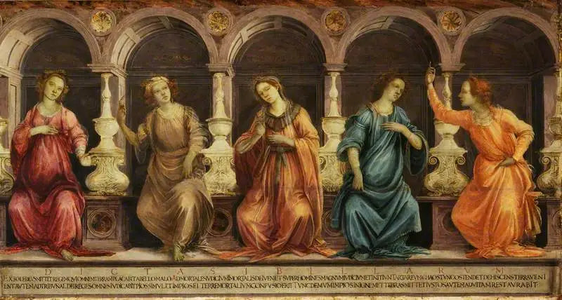 Five Sibyls Sitting in Niches: the Samian, the Cumaean, the Hellespontine, the Phrygian, and the Tiburtine - Filippino Lippi
