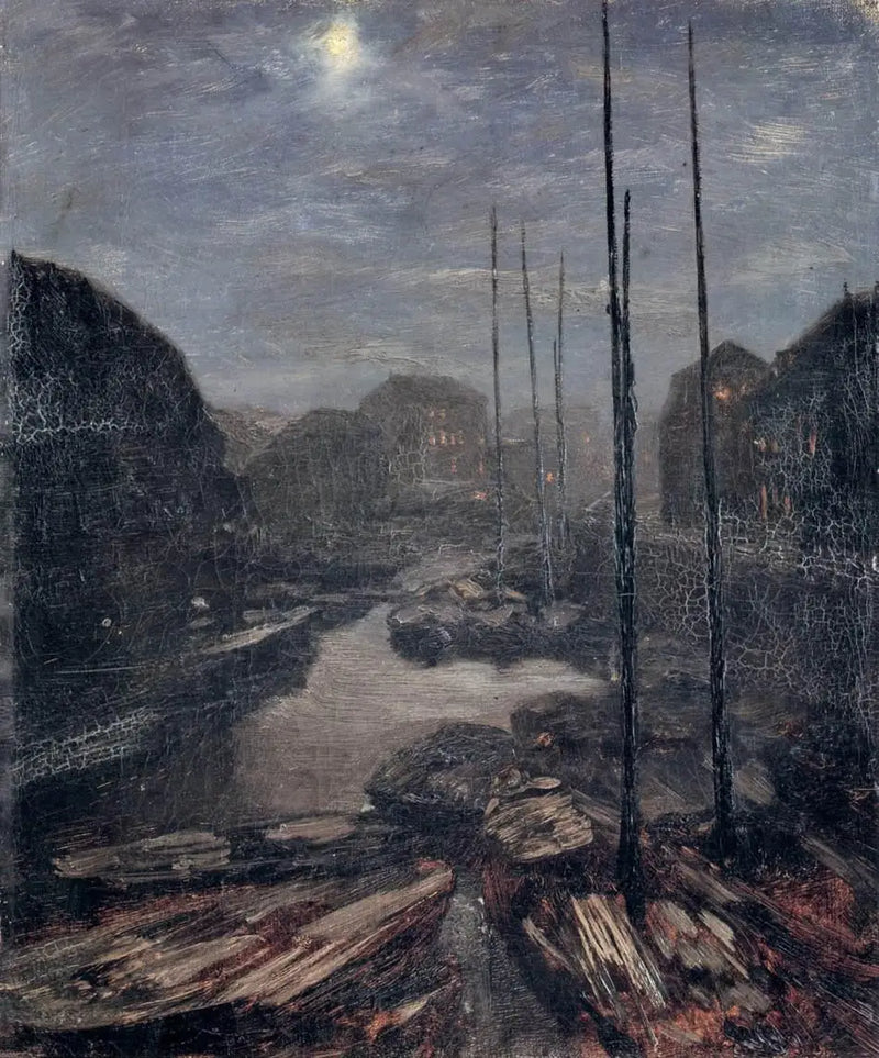 Moonlight over the Friedrichskanal in old Berlin - Adolph von Menzel