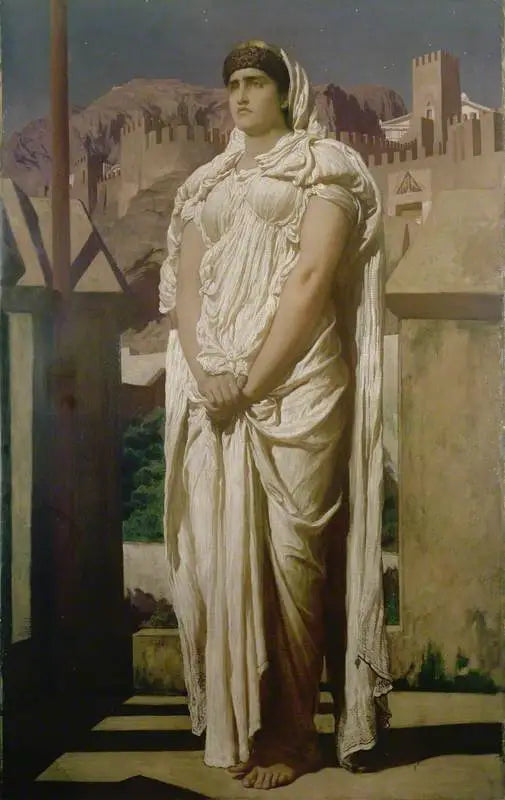 Clytemnestre, from the ramparts of Argos, watches the beacon fires that are supposed to announce the return of Agamemnon - Frederic Leighton