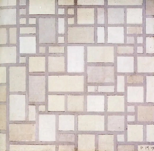 Composition 7: Light Color Plans with Gray Outlines - Piet Mondrian