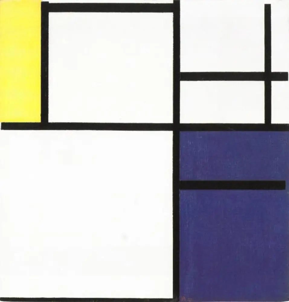 Composition avec du jaune, du bleu et du bleu-blanc - Piet Mondrian image 1 copie peinte à la main à l’huile