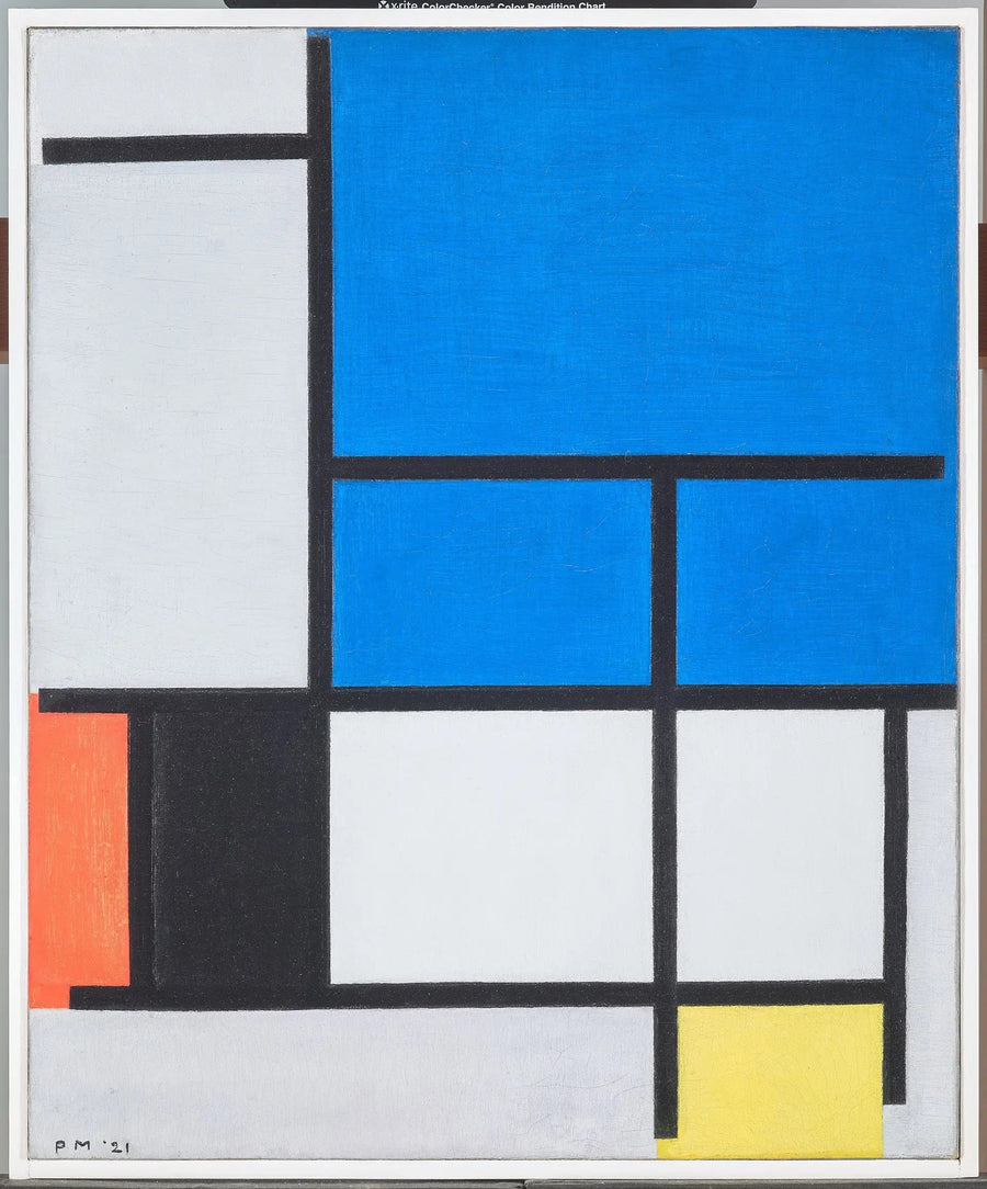 Composition with a large blue, red, black, yellow, and gray airplane - Piet Mondrian