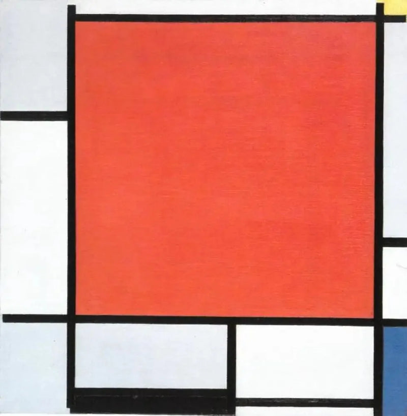 Composition with a large red, bluish gray, yellow, black, and blue airplane - Piet Mondrian