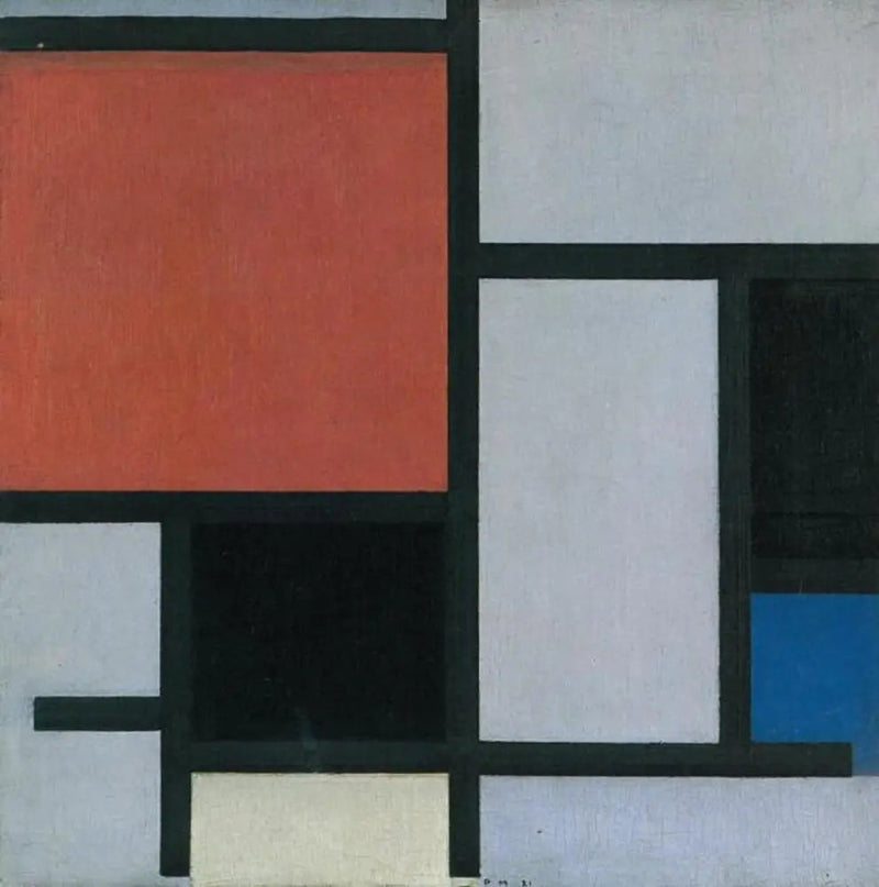 Composition with a large red, black, blue, yellow, and gray airplane - Piet Mondrian