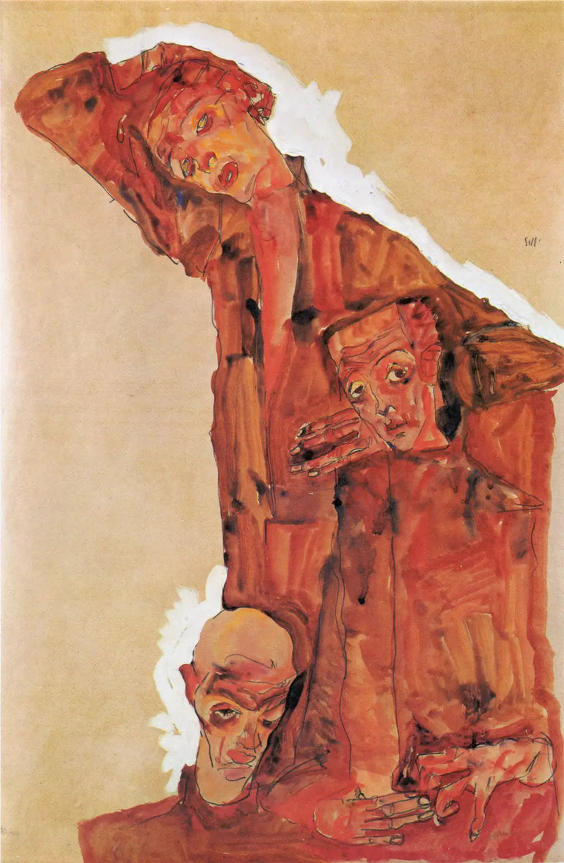 Composition after Portrait of Three Men (Self-Portrait) - Egon Schiele