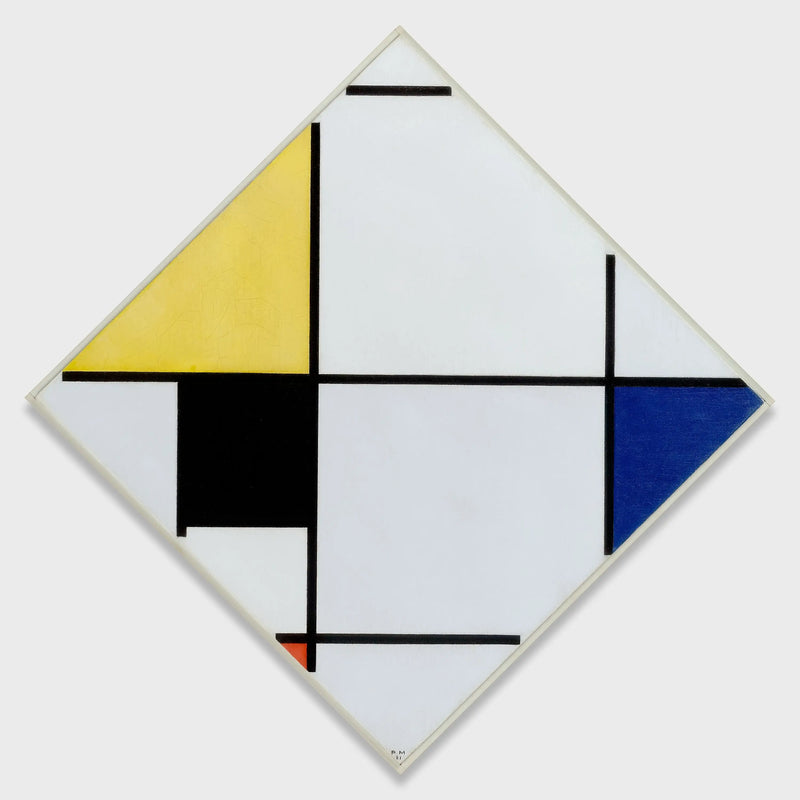 Diamond composition with yellow, black, blue, red, and gray - Piet Mondrian