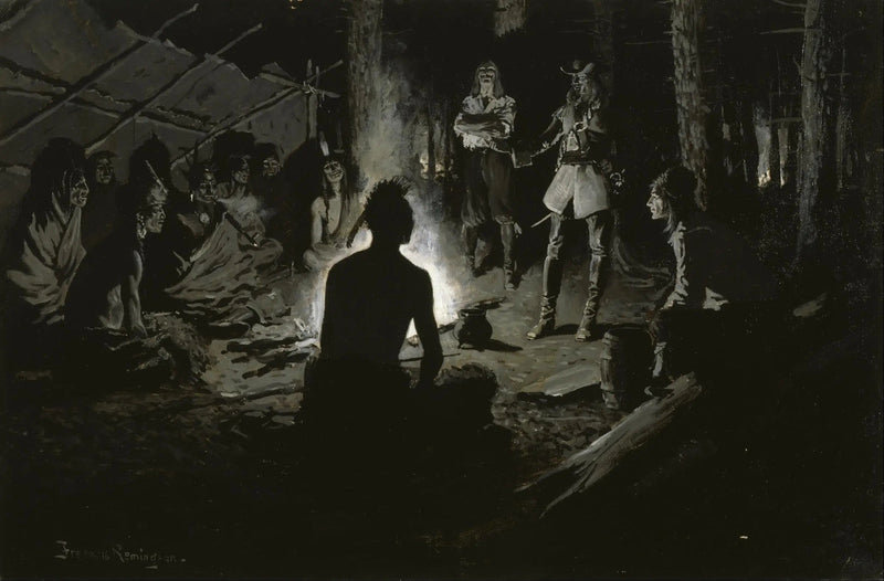 French Explorers' Council with the Indians - Frederic Remington