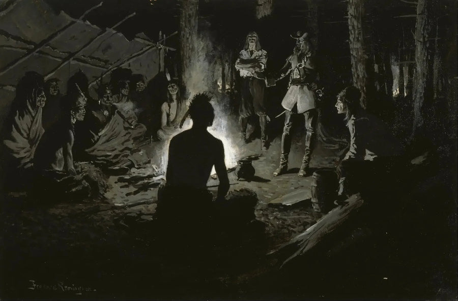 French Explorers' Council with the Indians - Frederic Remington