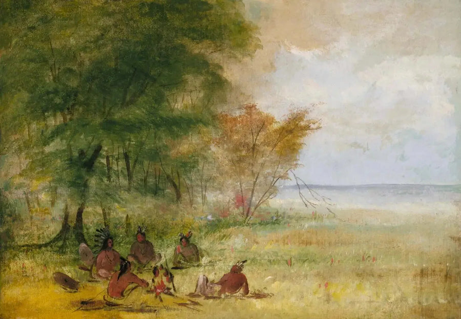 Sioux Indian Council, chiefs in deep deliberation - George Catlin