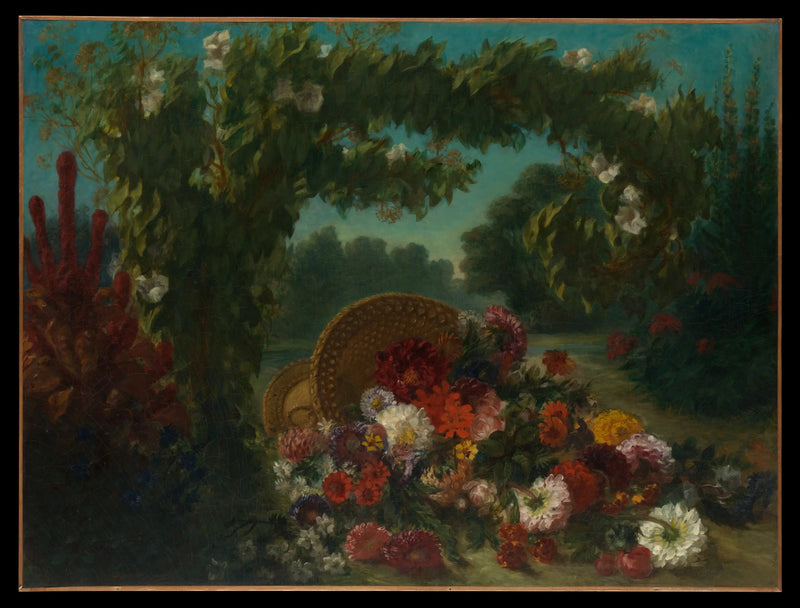 Basket of Upside-Down Flowers in a Garden - Eugène Delacroix