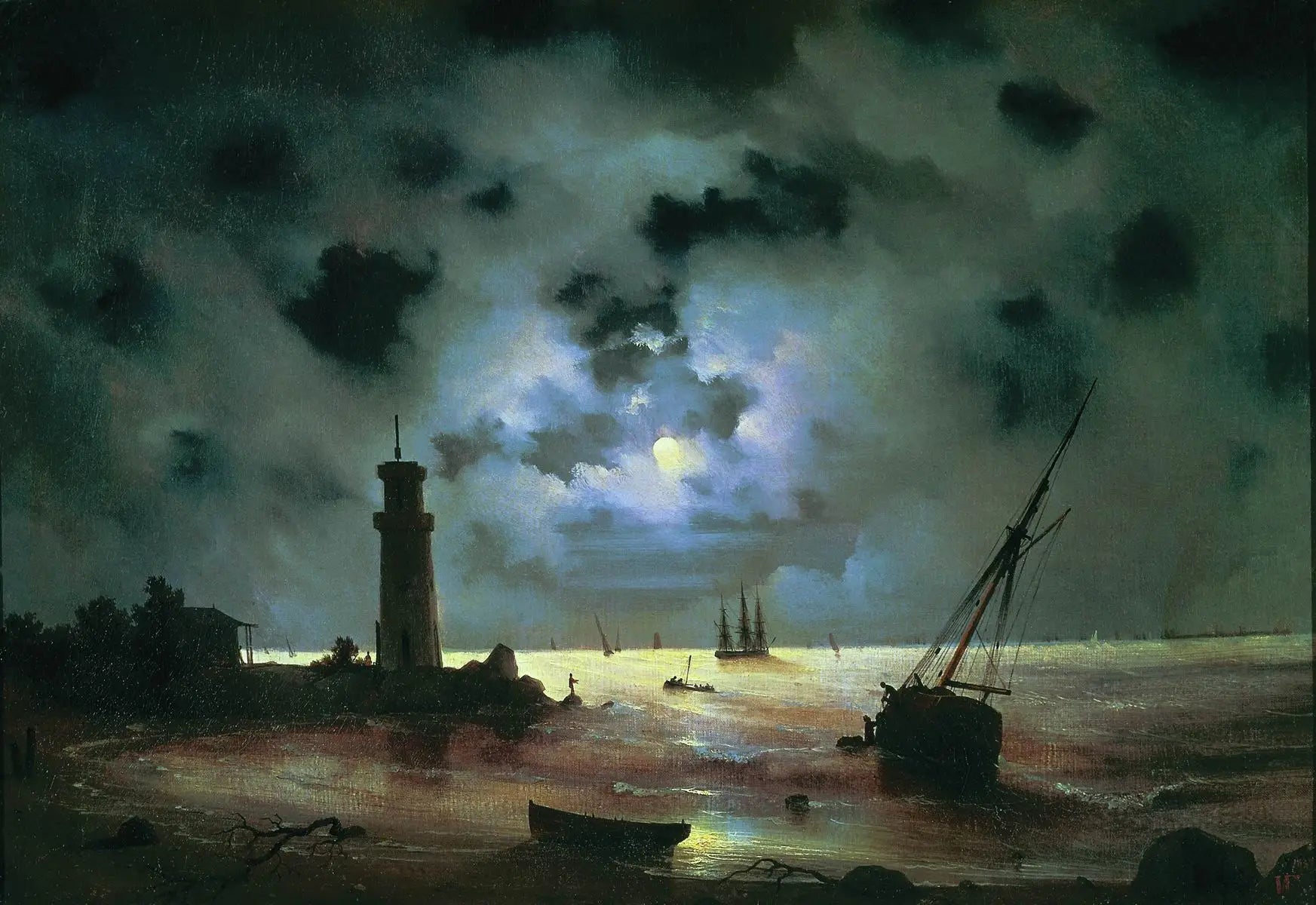 Côte de nuit. Près du phare - Ivan Aïvazovski image 1 reproduction de peinture à l’huile