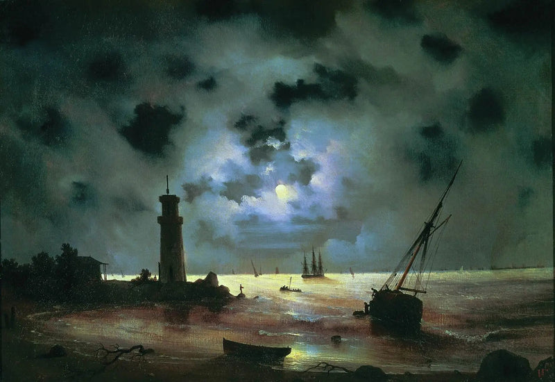 Night Coast. Near the Lighthouse - Ivan Aivazovsky