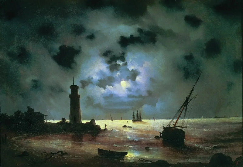 Night Coast. Near the Lighthouse - Ivan Aivazovsky