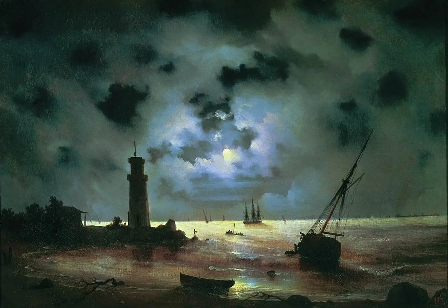 Night Coast. Near the Lighthouse - Ivan Aivazovsky