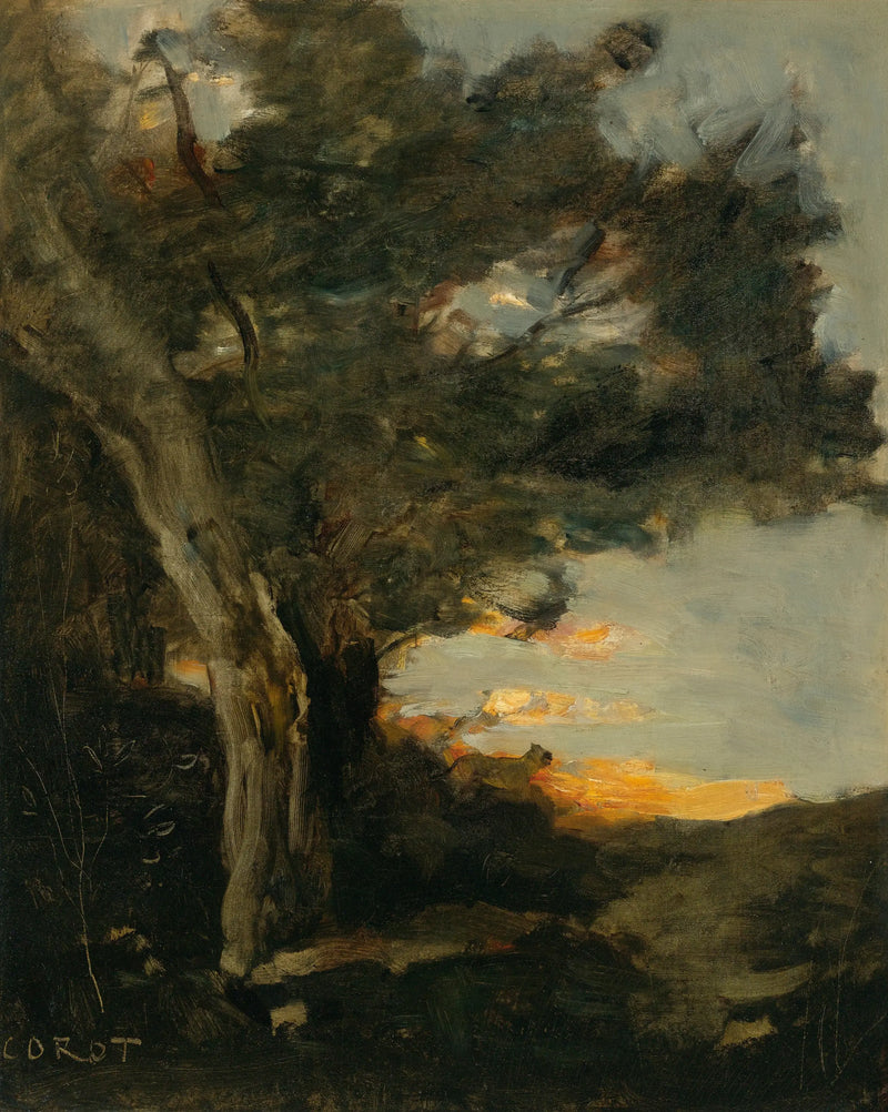 Sunset with a Lioness - Jean-Baptiste Camille Corot