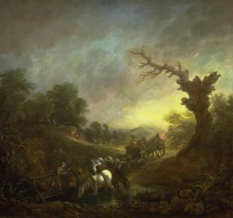Sunset: Draft Horses Drinking by a Stream - Thomas Gainsborough