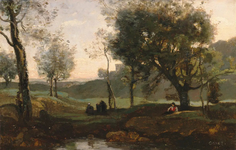 Sunset: figures under the trees - Jean-Baptiste Camille Corot