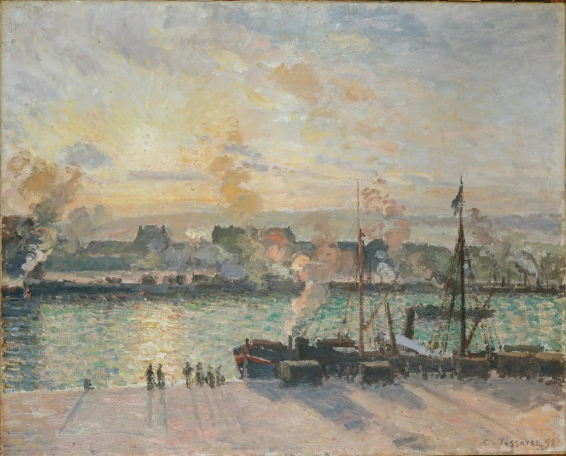 Sunset, Port of Rouen (Steamships) - Camille Pissarro