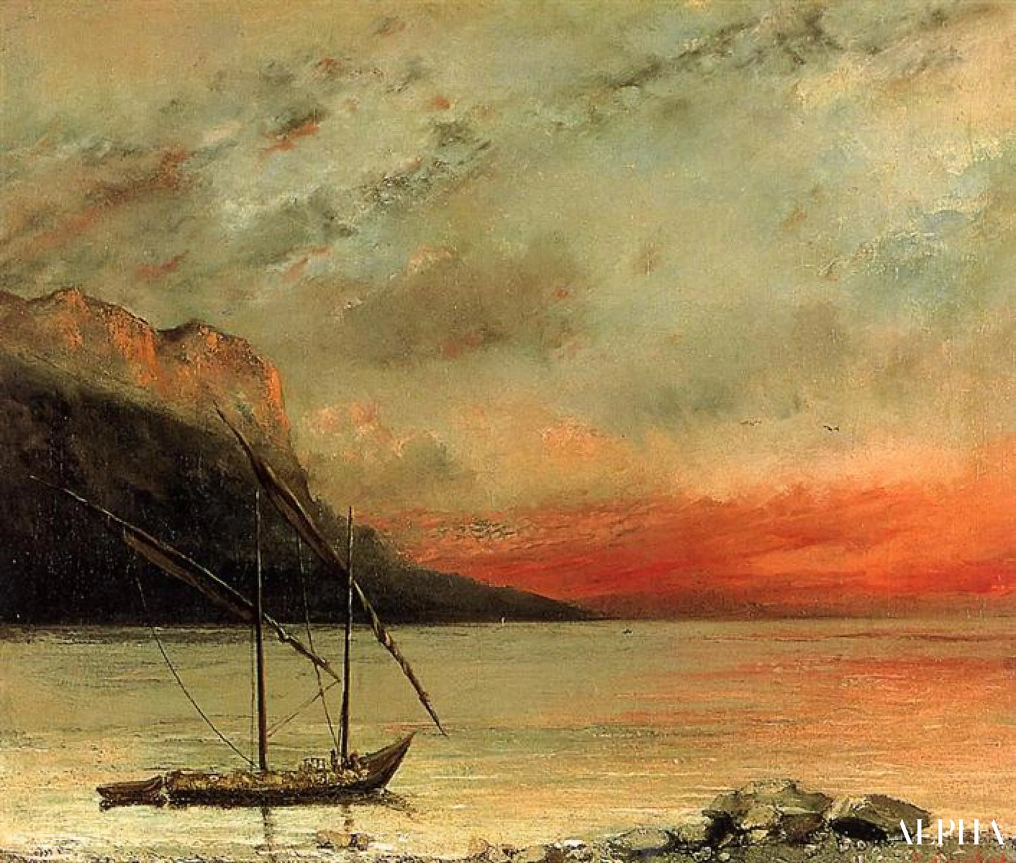 Sunset over Lake Geneva - Gustave Courbet - High-end reproductions of paintings and artworks