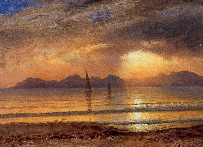 Sunset over a mountain lake - Albert Bierstadt