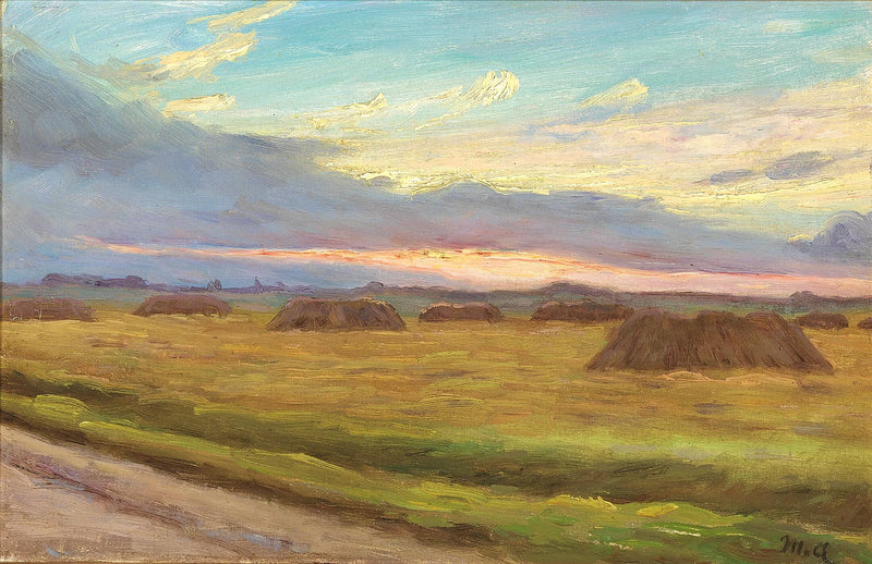 Sunset over a harvest landscape in Skagen. - Michael Peter Ancher