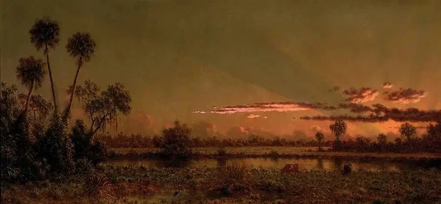 Coucher de soleil tropical : marais de Floride - Martin Johnson Heade image 1 copie de tableau peinte à la main