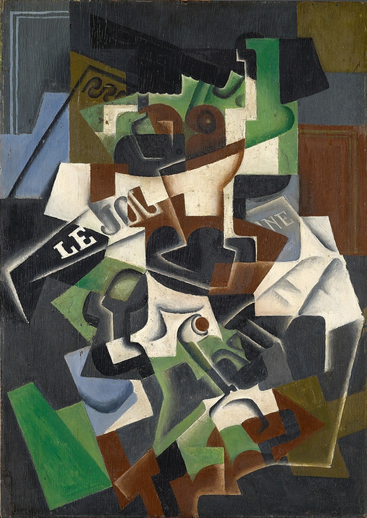 Fruit bowl, pipe and newspaper - Juan Gris