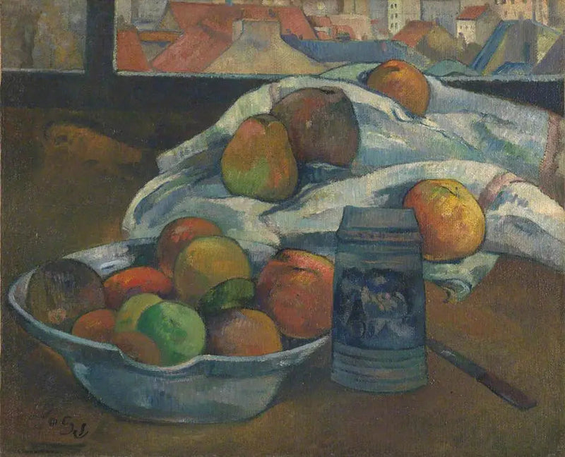 Fruit bowl and pitcher in front of the window - Paul Gauguin