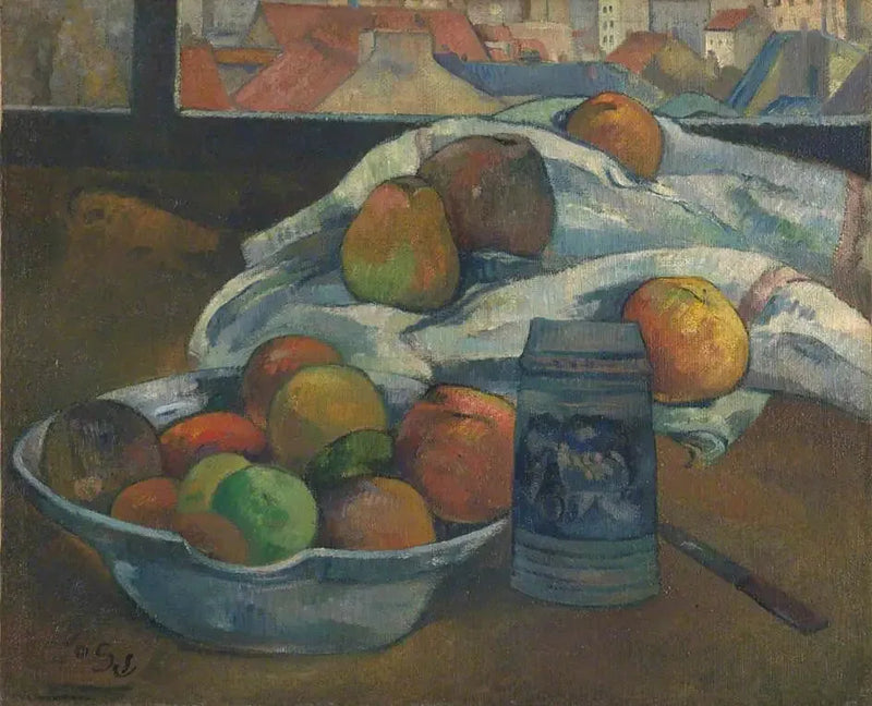 Fruit bowl and pitcher in front of the window - Paul Gauguin