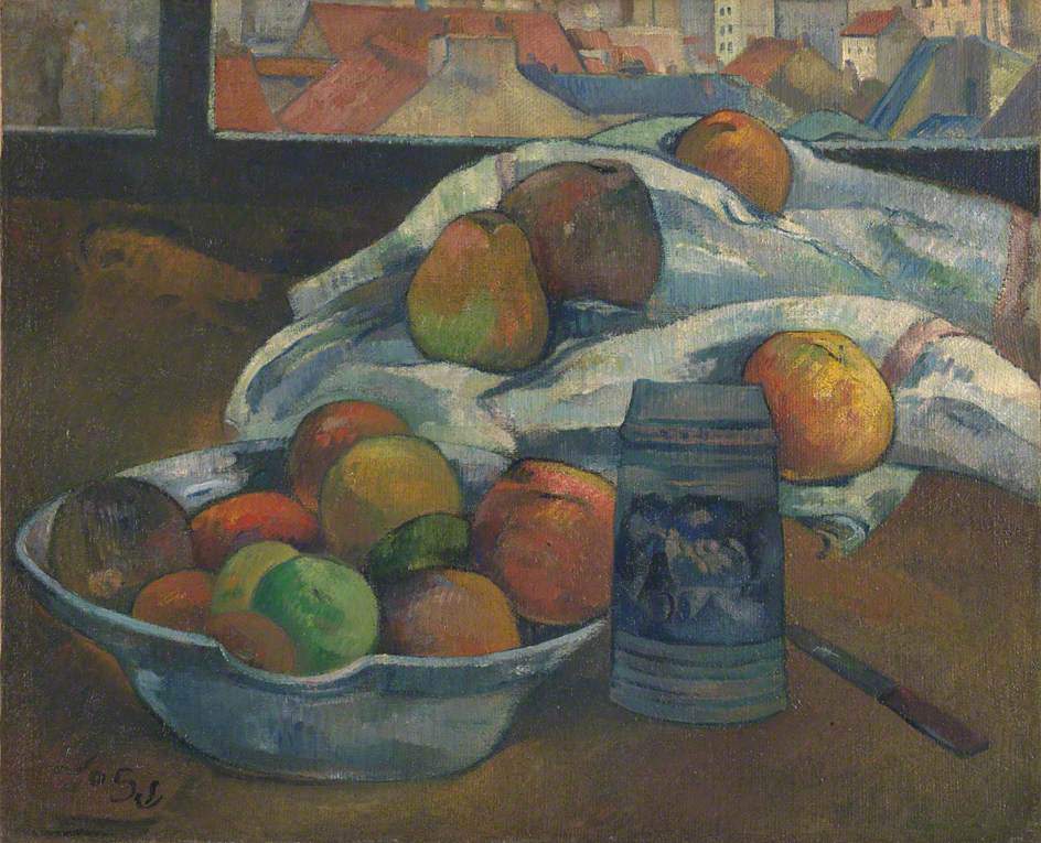 Reproduction du tableau « Coupe de fruits et picher devant la fenêtre - Paul Gauguin » par Alpha Reproduction en peinture à l’huile