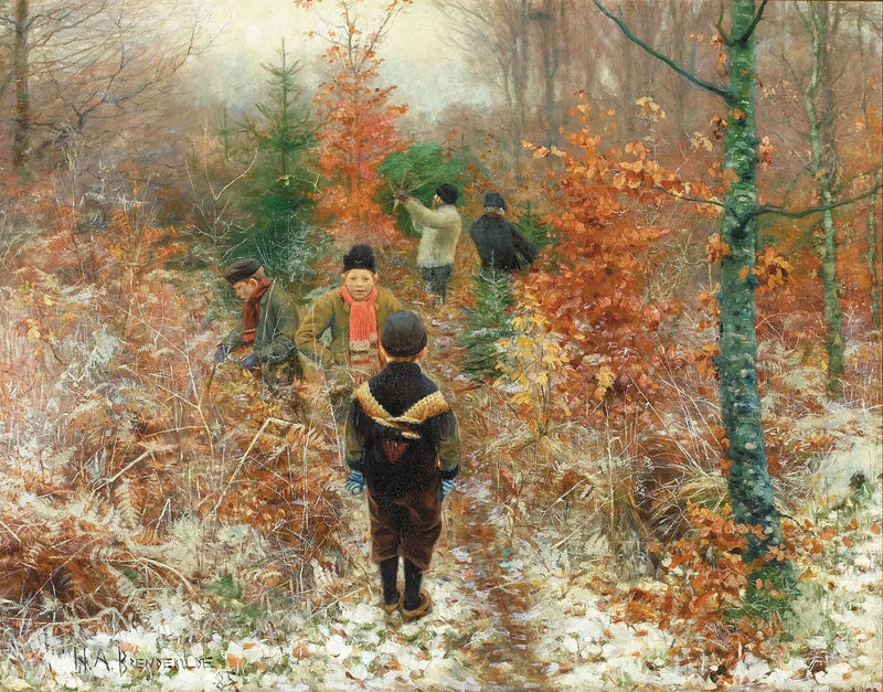Cutting down the Christmas fir trees. - H. A. Brendekilde